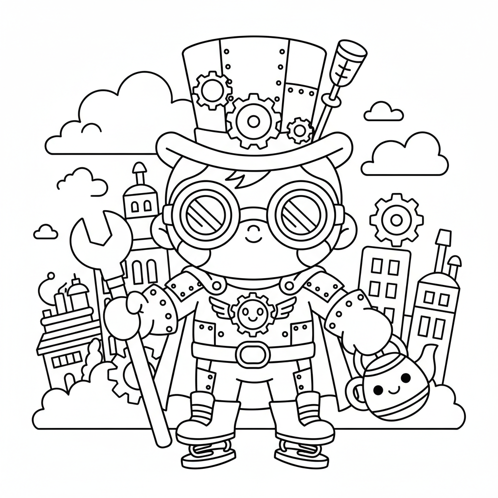Superhero coloring page for everyone - Steampunk style