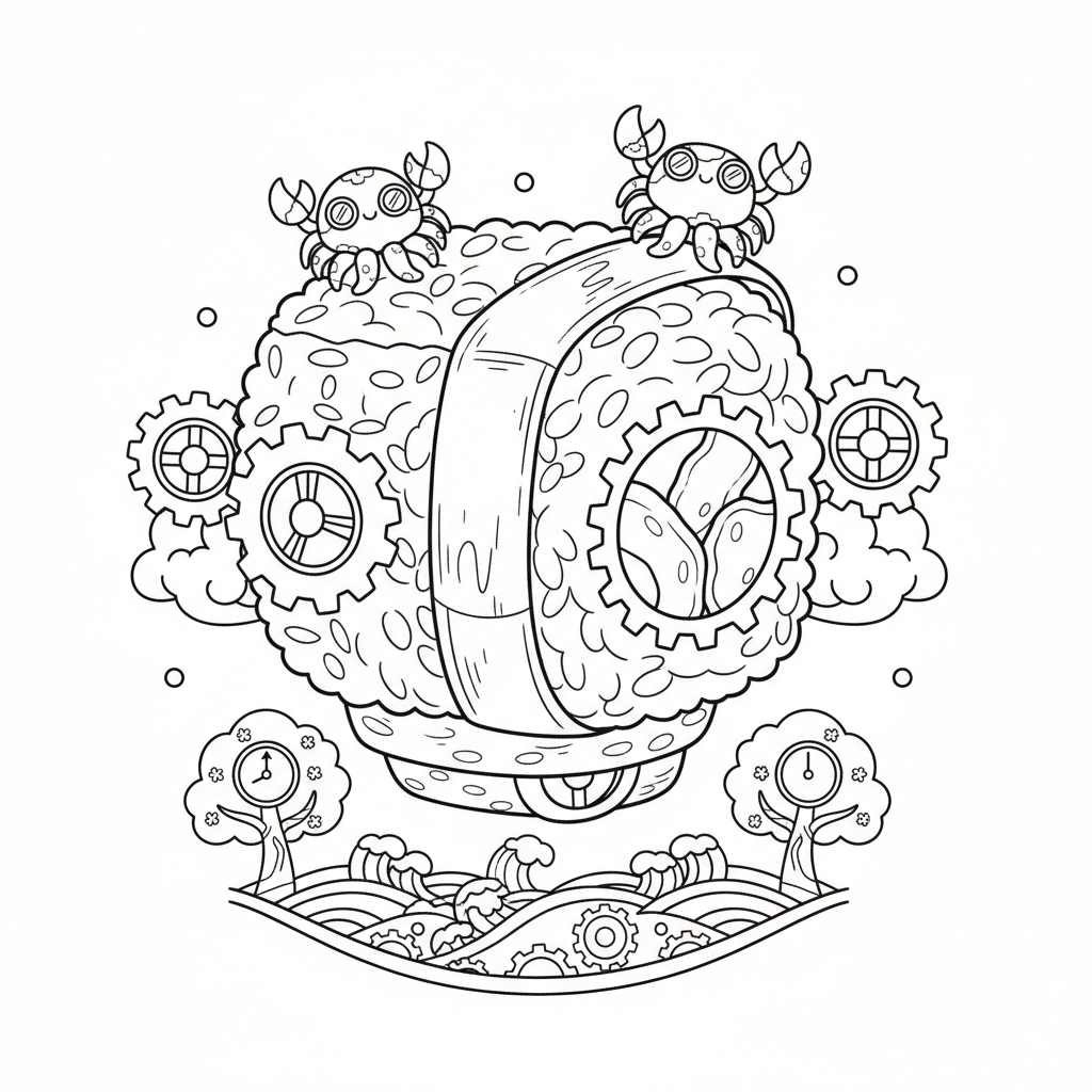 Sushi coloring page for everyone - Steampunk style