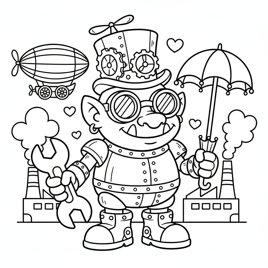 Troll coloring page for everyone - Steampunk style