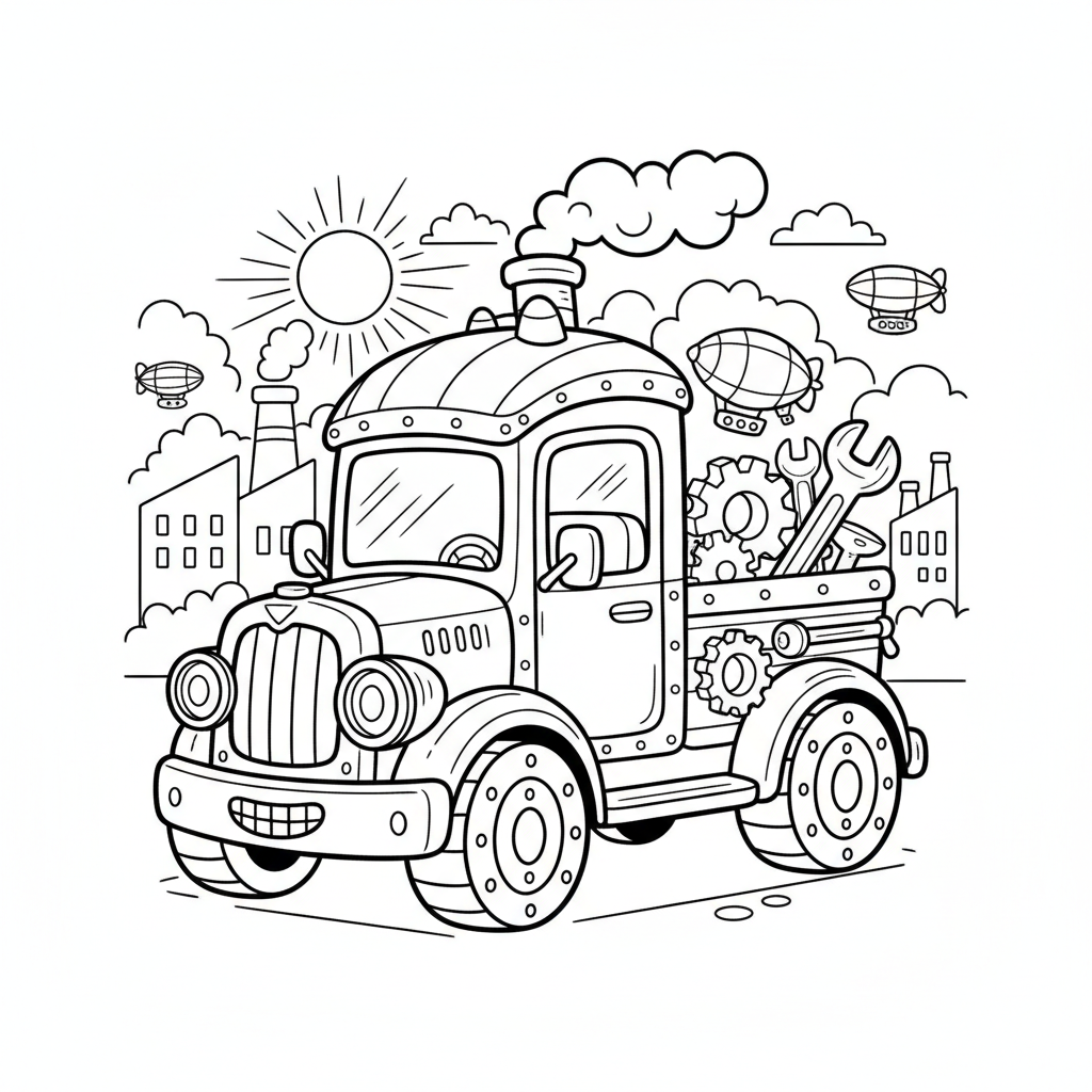 Truck coloring page for everyone - Steampunk style