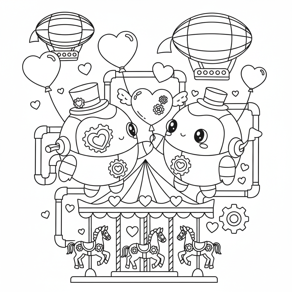 Valentine's Day coloring page for everyone - Steampunk style