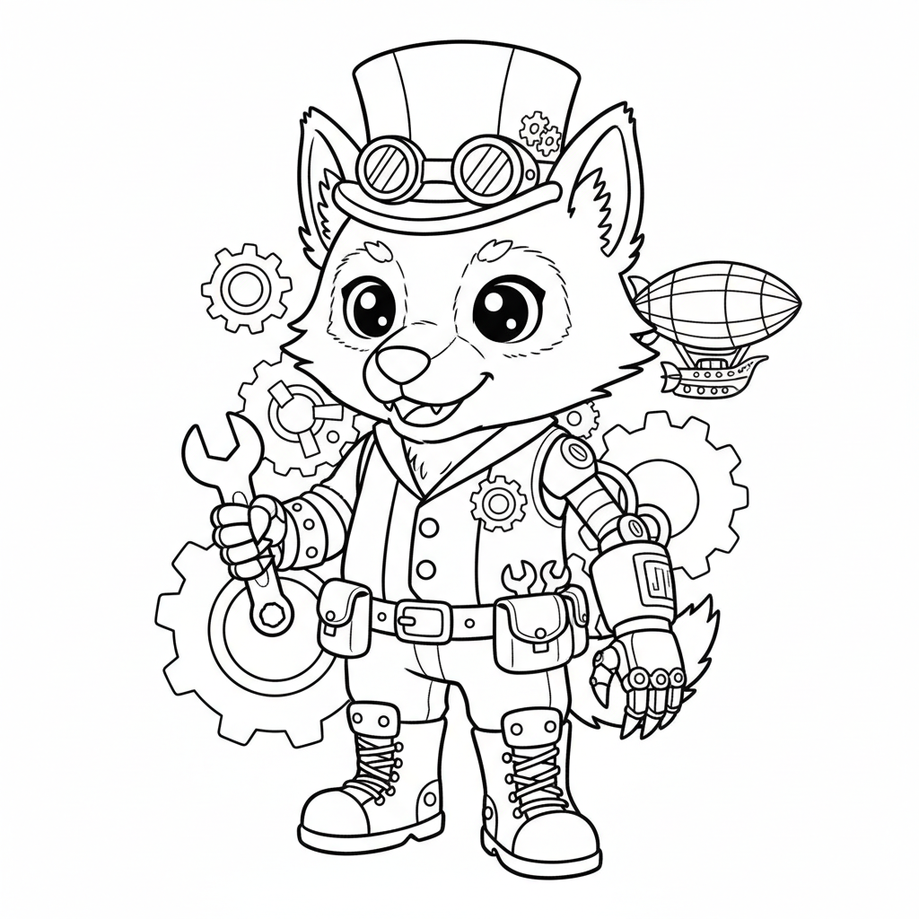Werewolf coloring page for everyone - Steampunk style