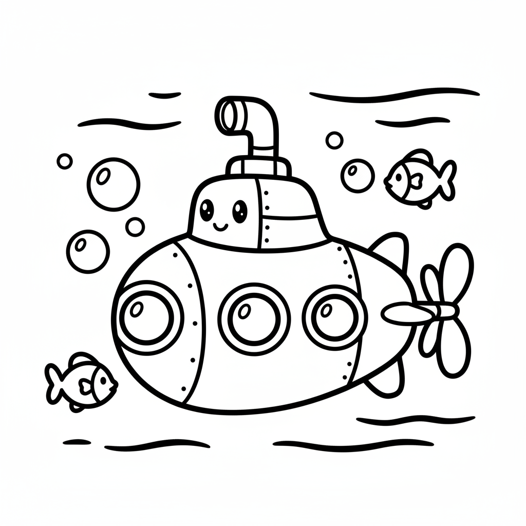 Free printable Submarine coloring page for Beginners. High-quality black and white coloring sheet designed for Beginners. Perfect for creativity and fun.