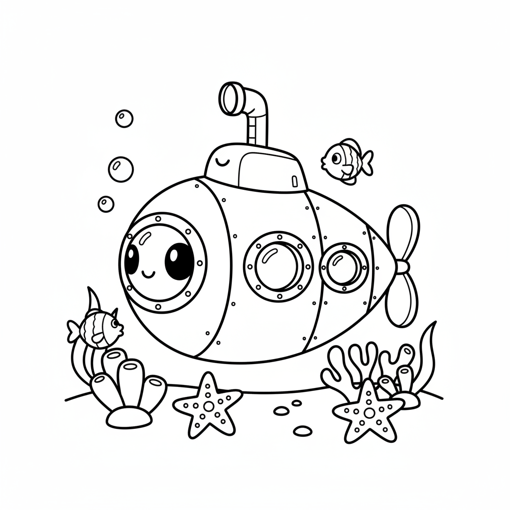 Submarine coloring page for kids - Standard style