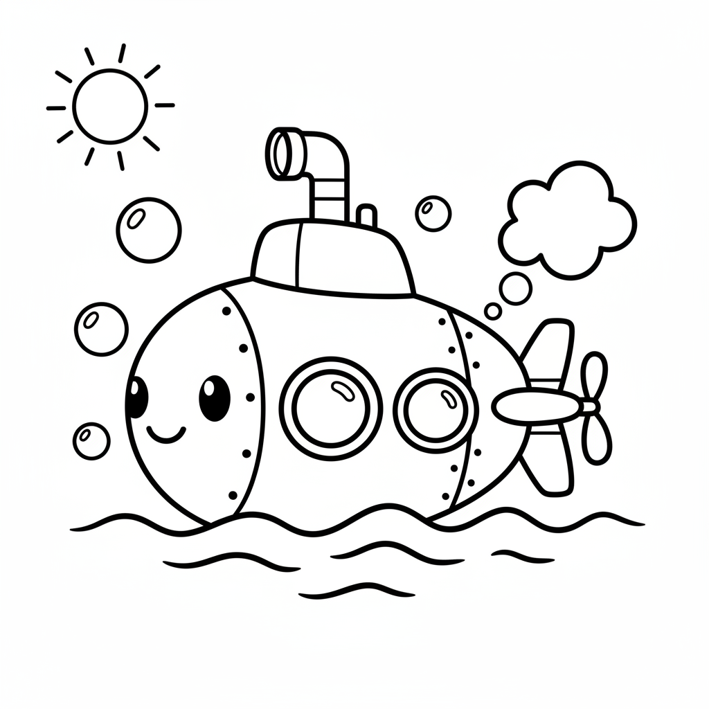 Submarine coloring page for preschoolers - Standard style