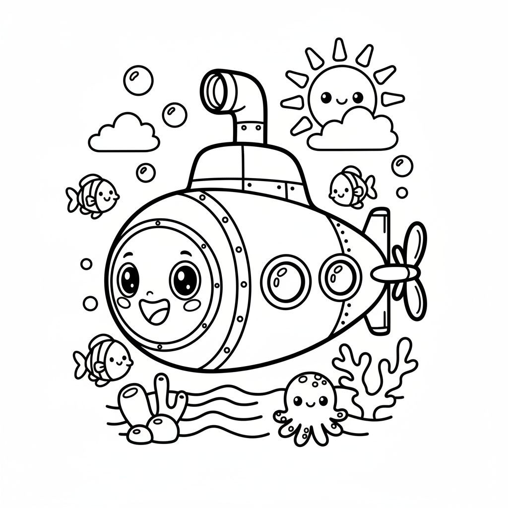 Submarine coloring page for teens - Standard style