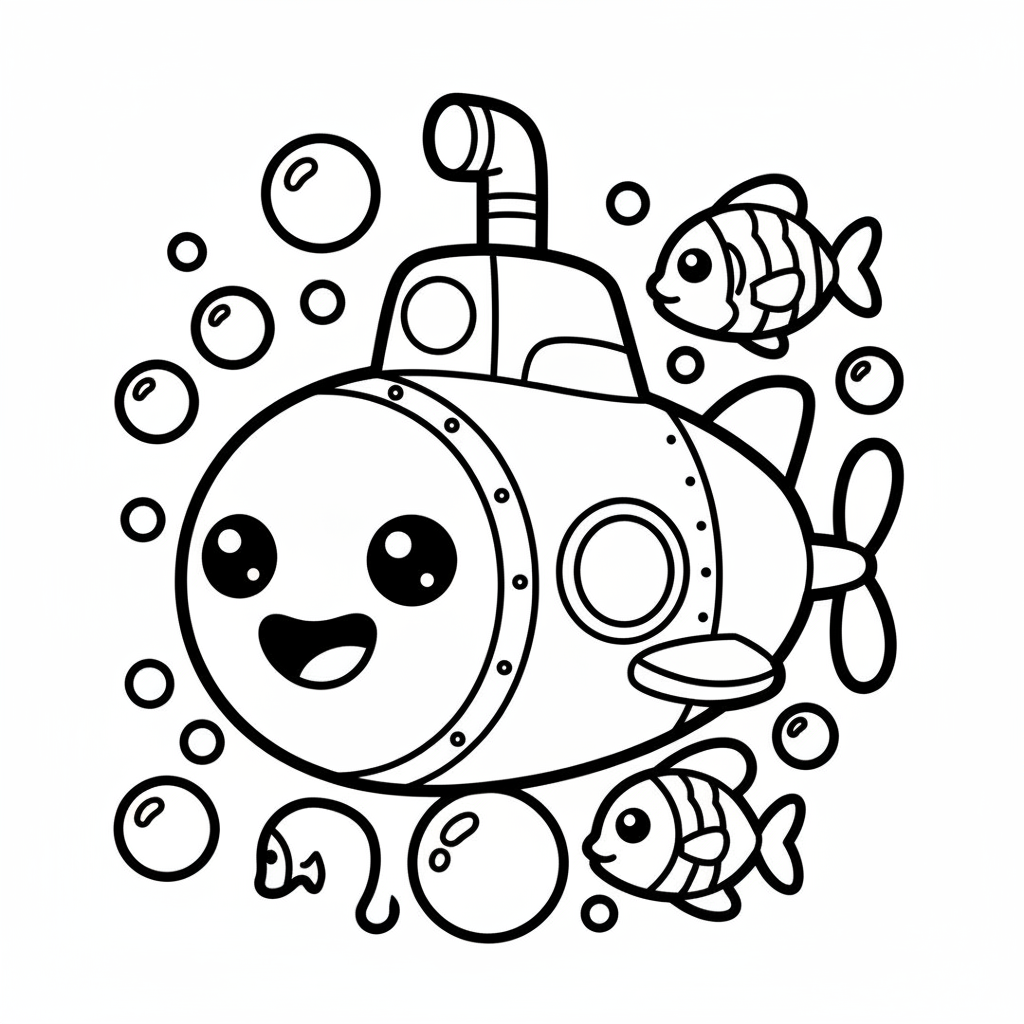 Submarine coloring page for toddlers - Standard style