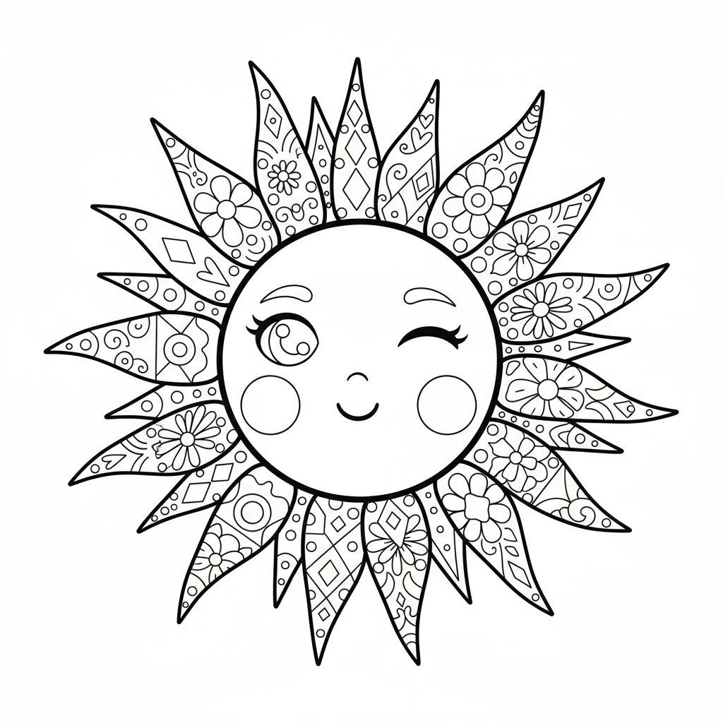 Sun coloring page for adults - Standard style