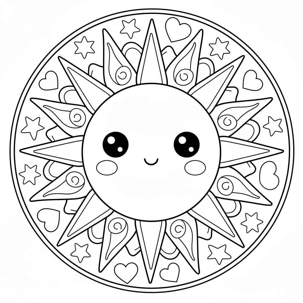Free printable Sun coloring page for Intermediates. High-quality black and white coloring sheet designed for Intermediates. Perfect for creativity and fun.