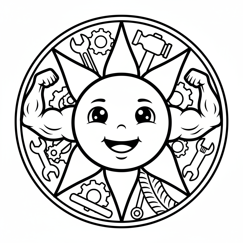 Free printable Sun coloring page for Men. High-quality black and white coloring sheet designed for Men. Perfect for creativity and fun.