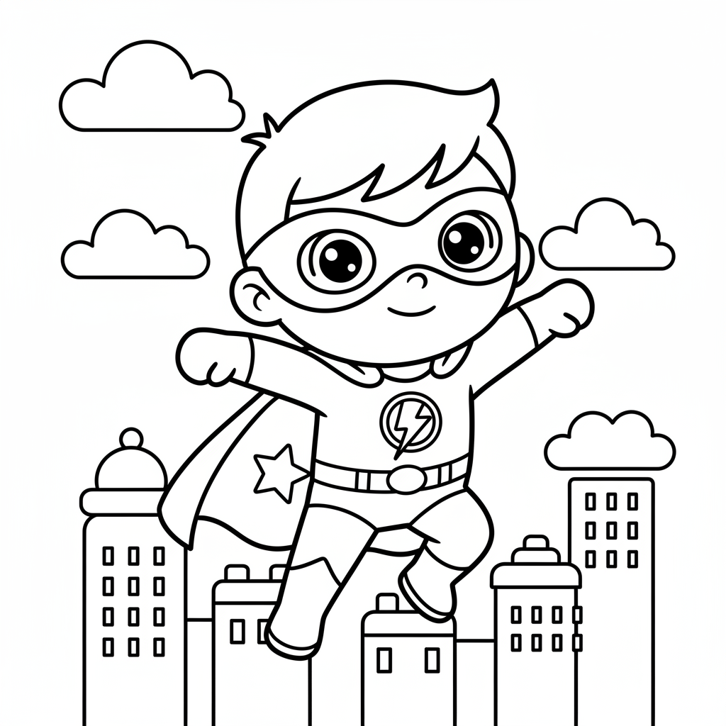 Superhero coloring page for beginners - Standard style