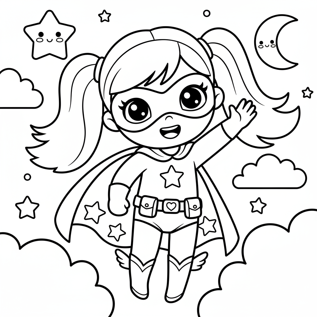 Superhero coloring page for girls - Standard style
