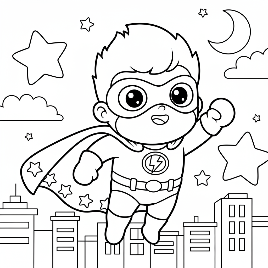 Superhero coloring page for intermediates - Standard style