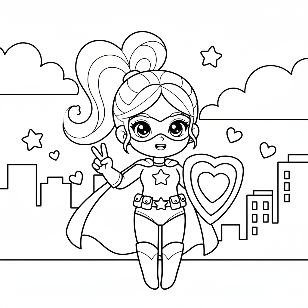 Superhero coloring page for women - Standard style