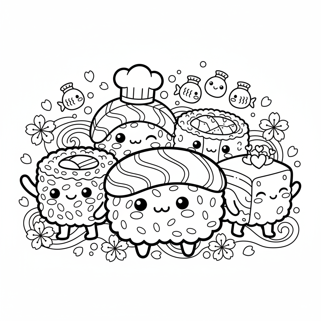 Sushi coloring page for adults - Standard style
