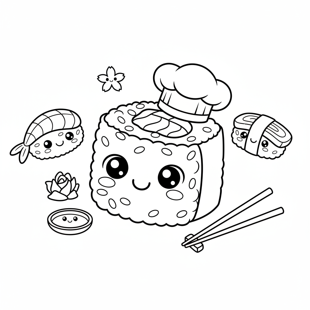 Sushi coloring page for kids - Standard style