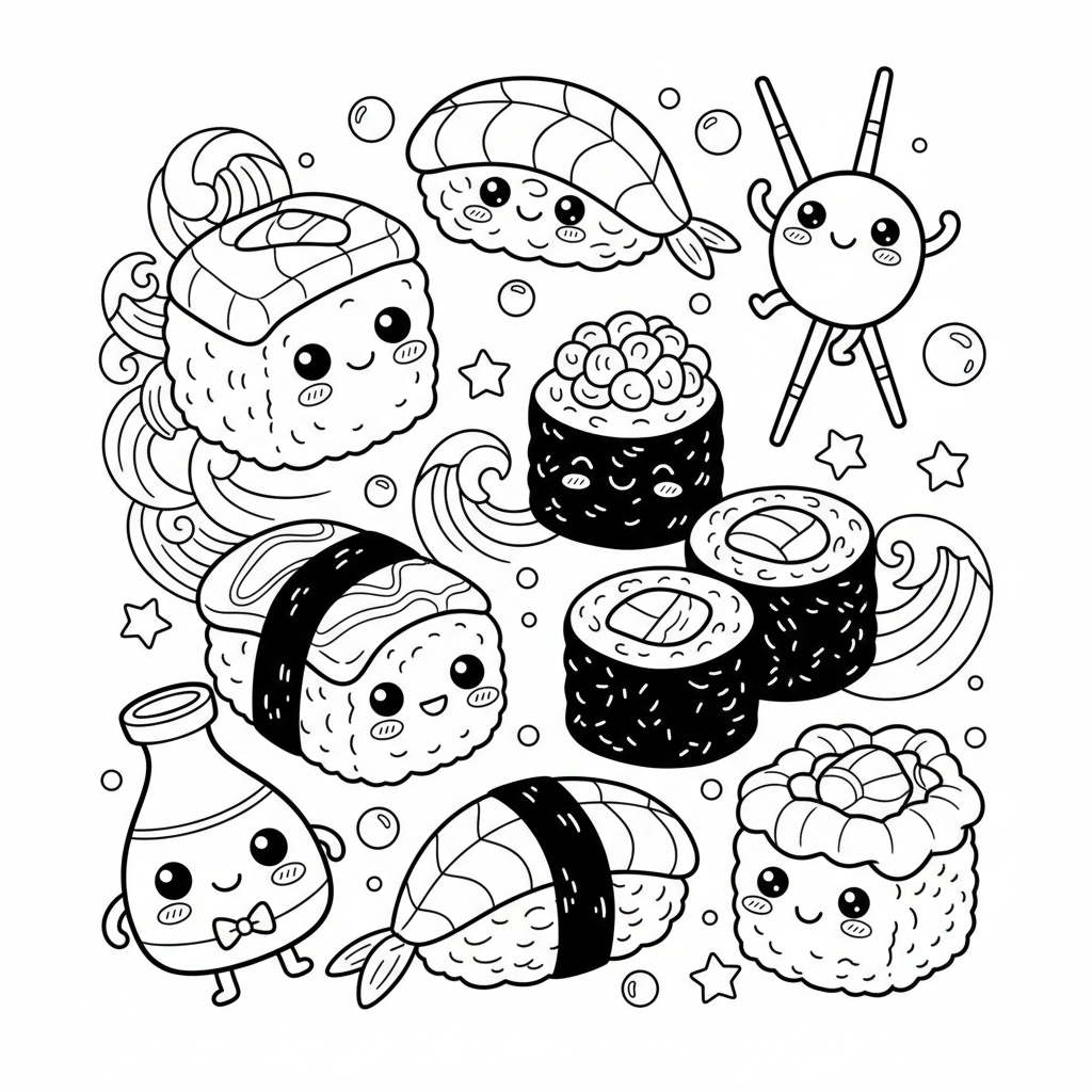 Sushi coloring page for teens - Standard style
