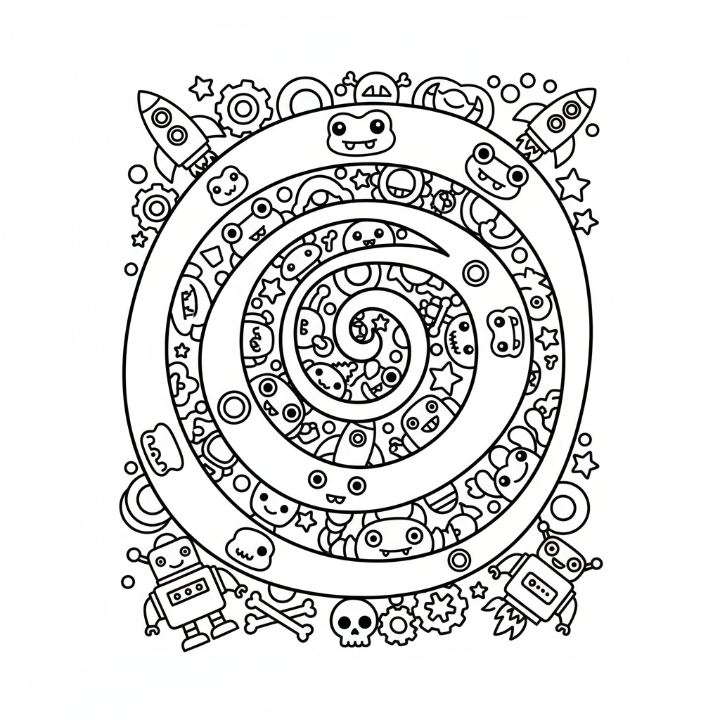 Free printable Swirl coloring page for Boys. High-quality black and white coloring sheet designed for Boys. Perfect for creativity and fun.