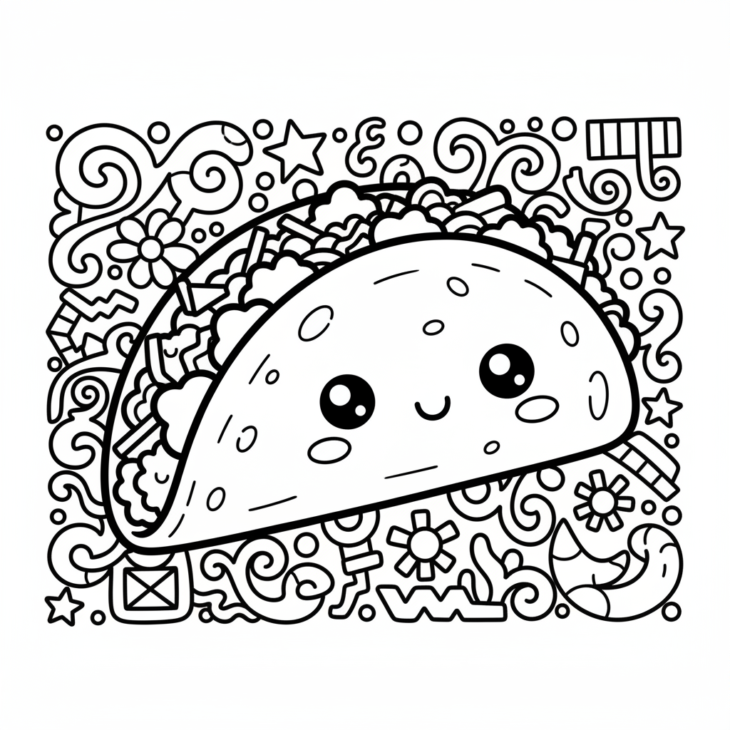 Taco coloring page for adults - Standard style