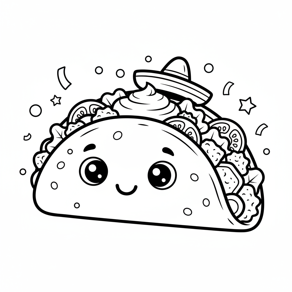 Taco coloring page for intermediates - Standard style