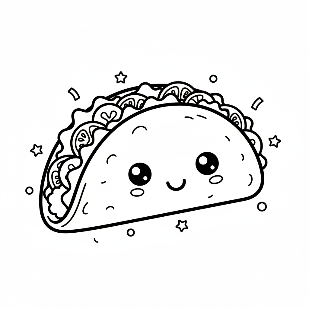 Taco coloring page for kids - Standard style