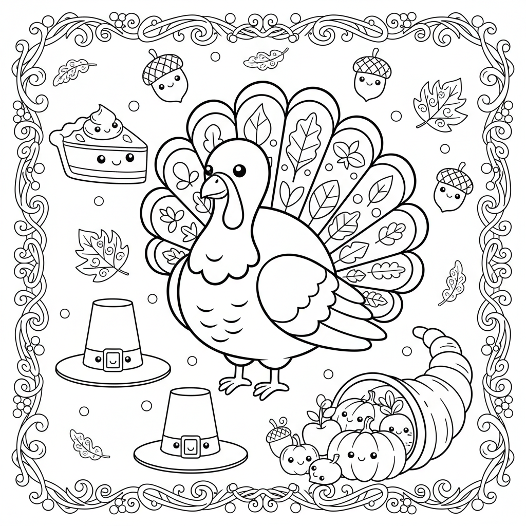 Thanksgiving coloring page for adults - Standard style