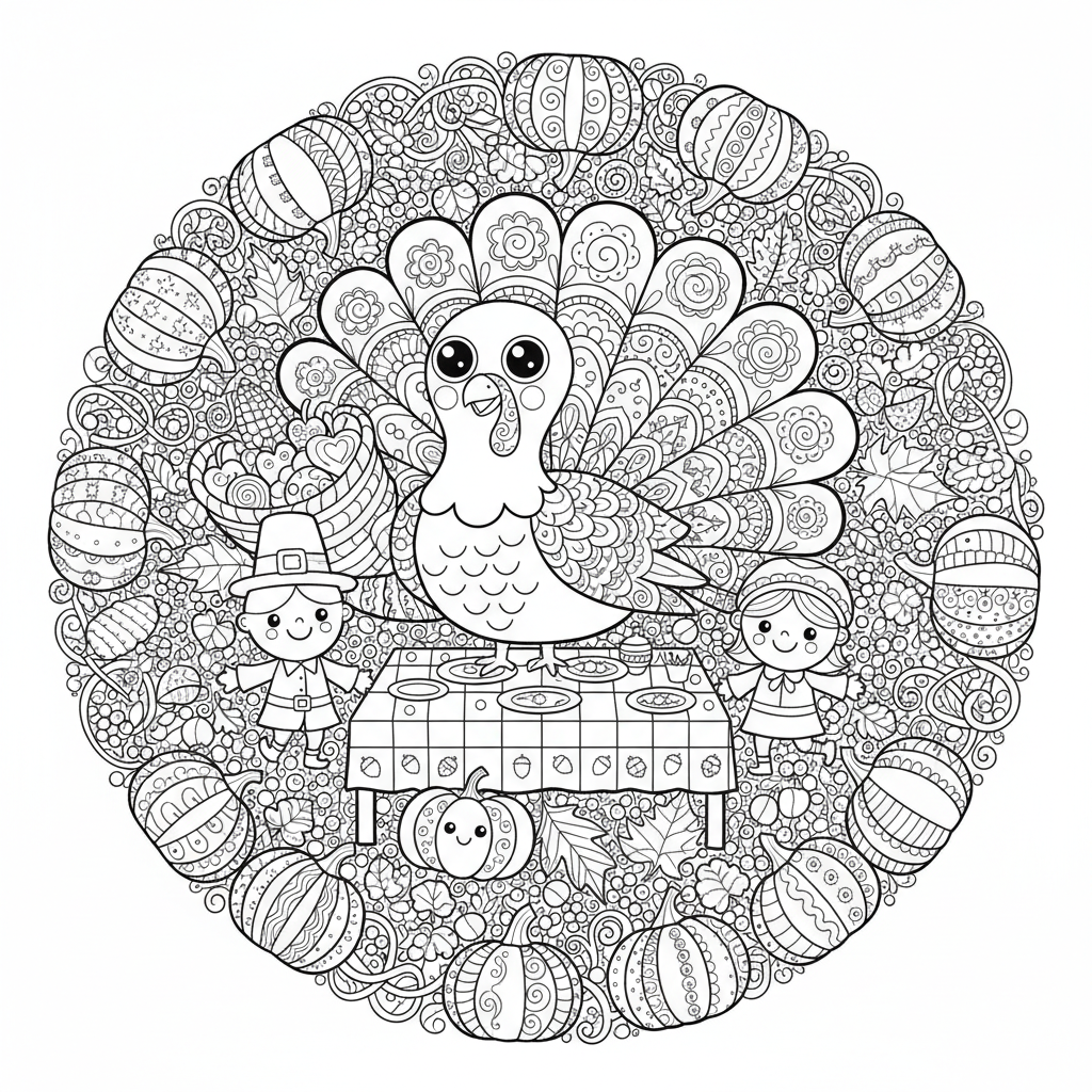 Thanksgiving coloring page for experts - Standard style
