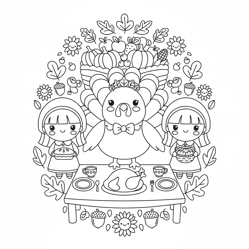 Thanksgiving coloring page for girls - Standard style