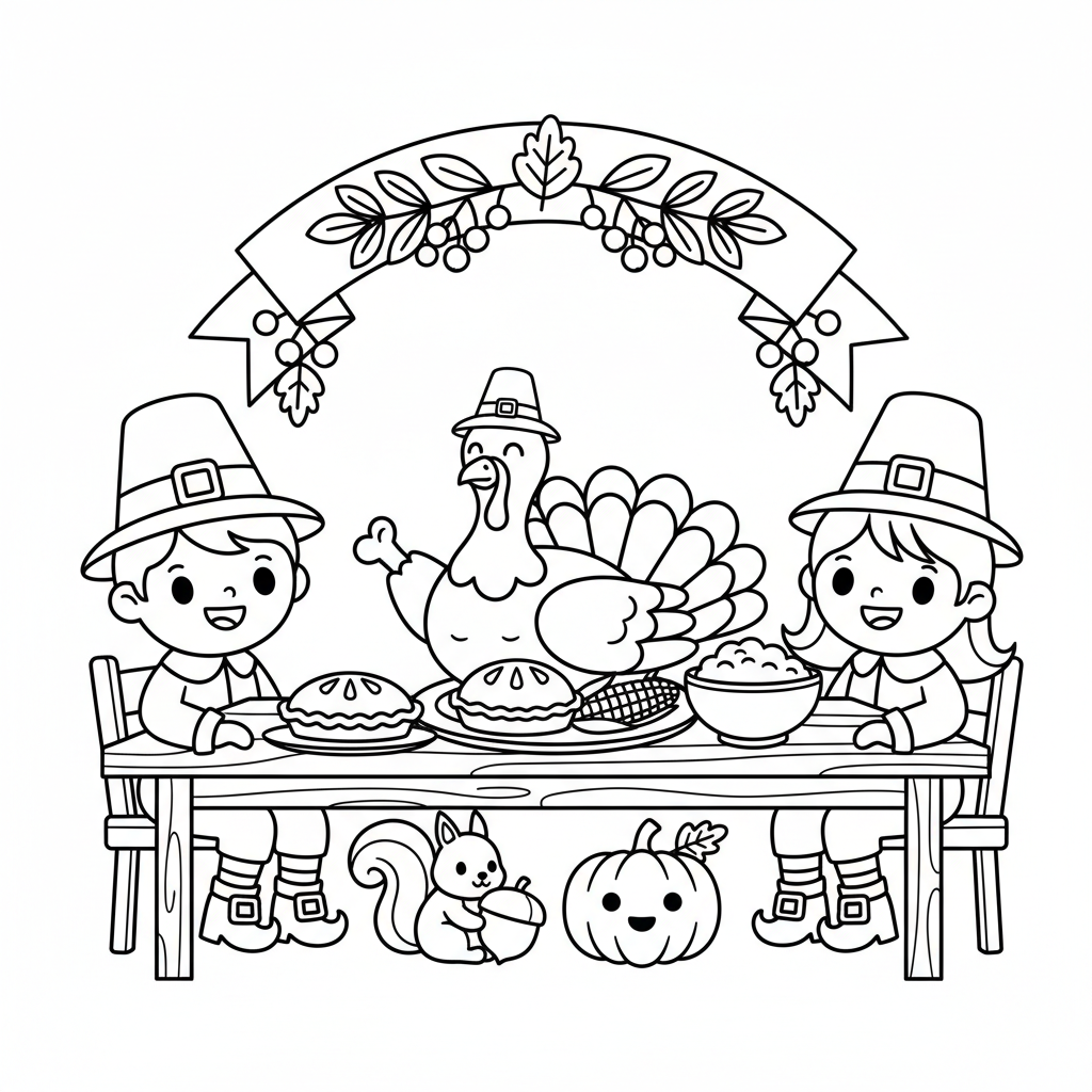 Thanksgiving coloring page for intermediates - Standard style