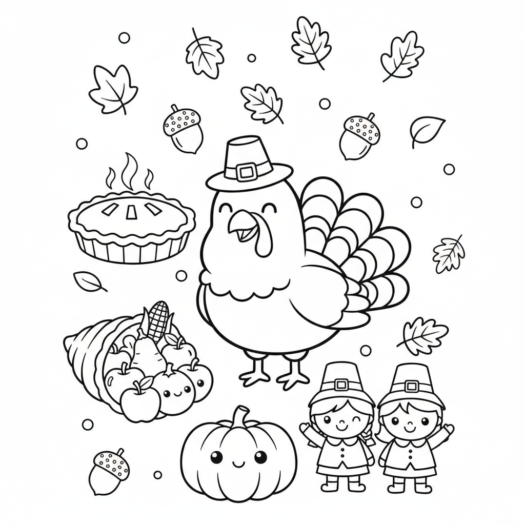 Thanksgiving coloring page for kids - Standard style