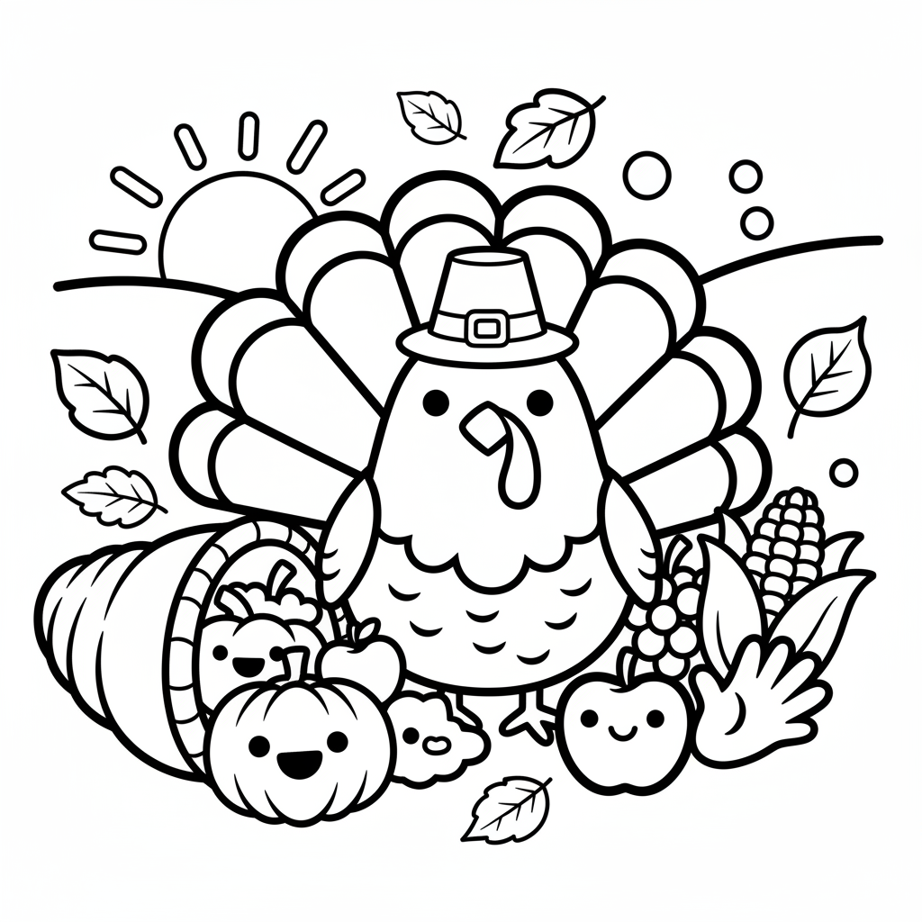 Thanksgiving coloring page for seniors - Standard style