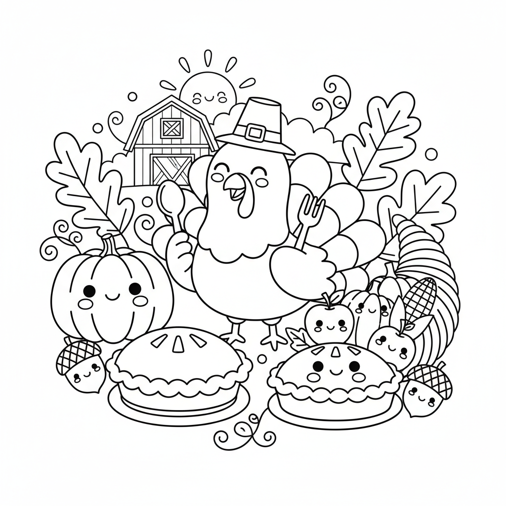 Thanksgiving coloring page for teens - Standard style