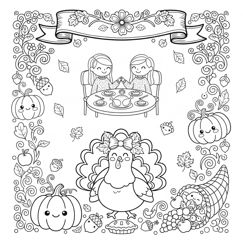Thanksgiving coloring page for women - Standard style