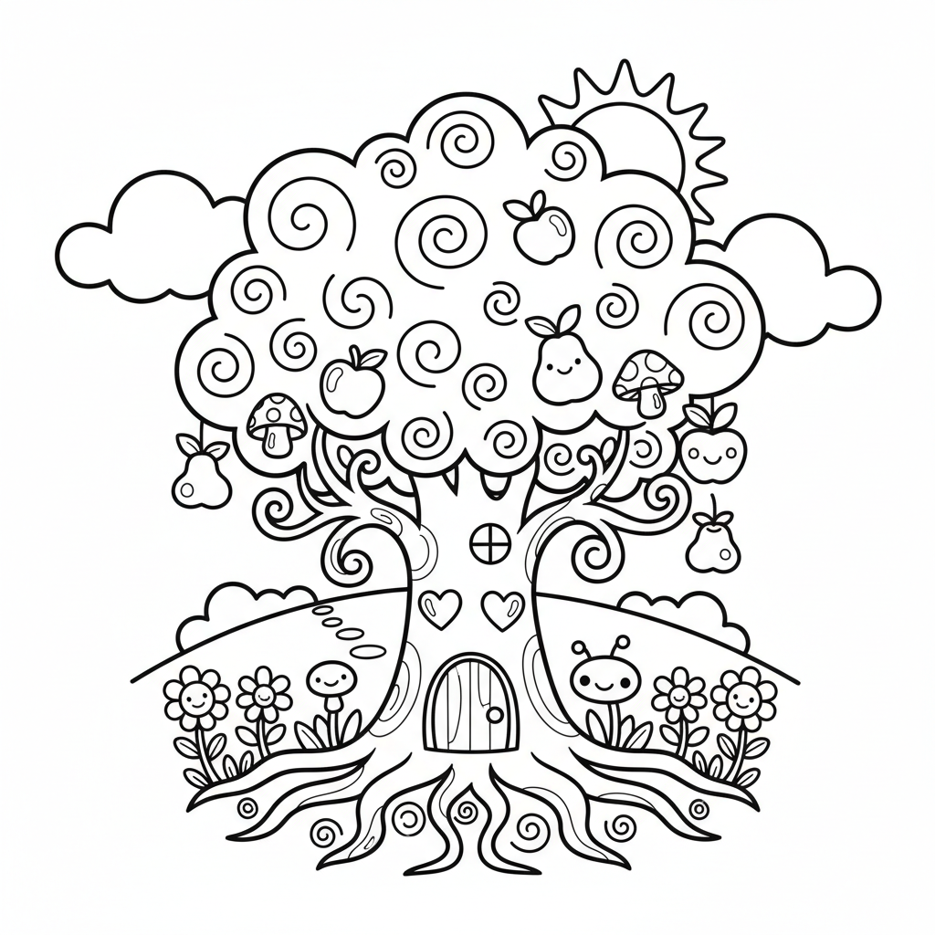 Tree coloring page for adults - Standard style