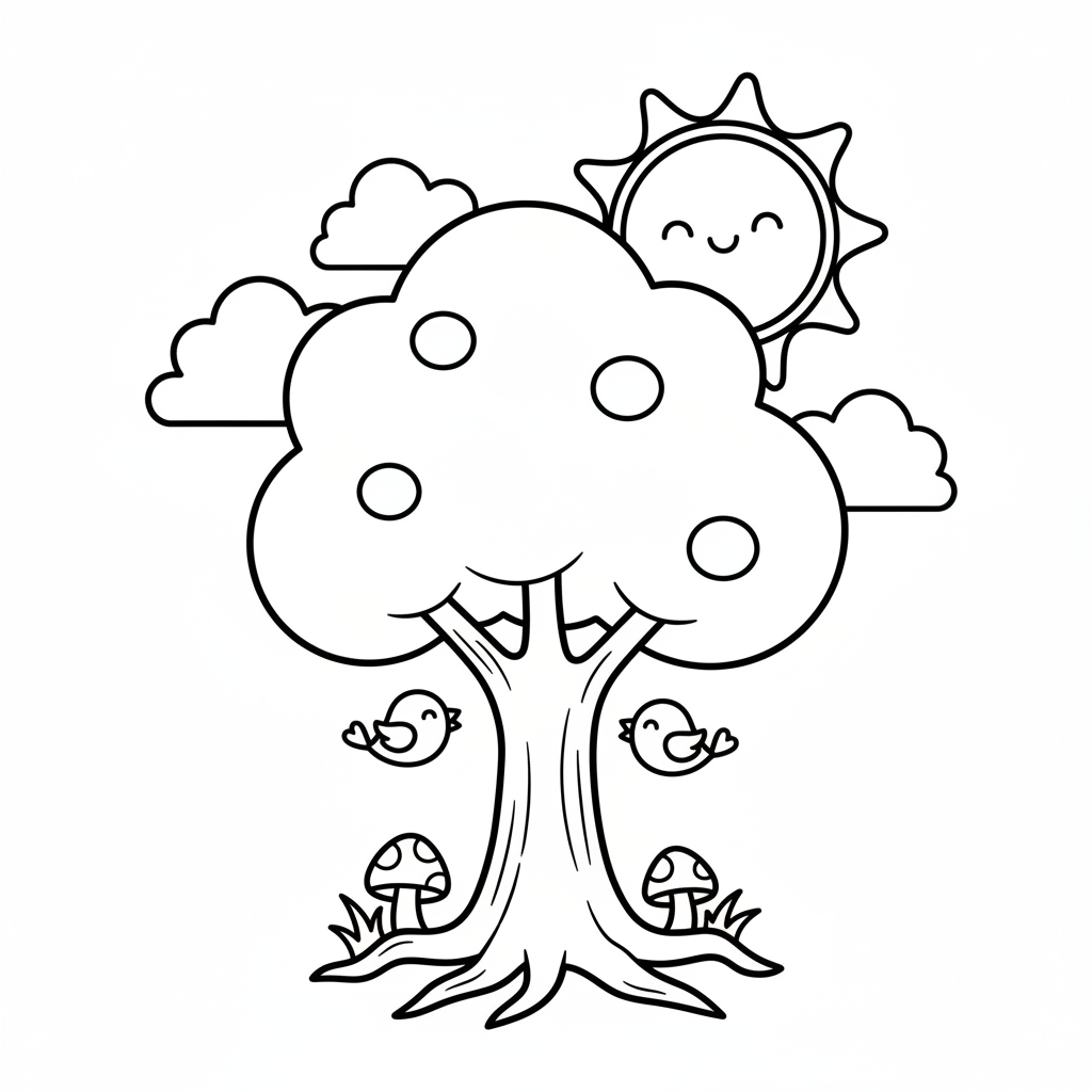 Tree coloring page for beginners - Standard style