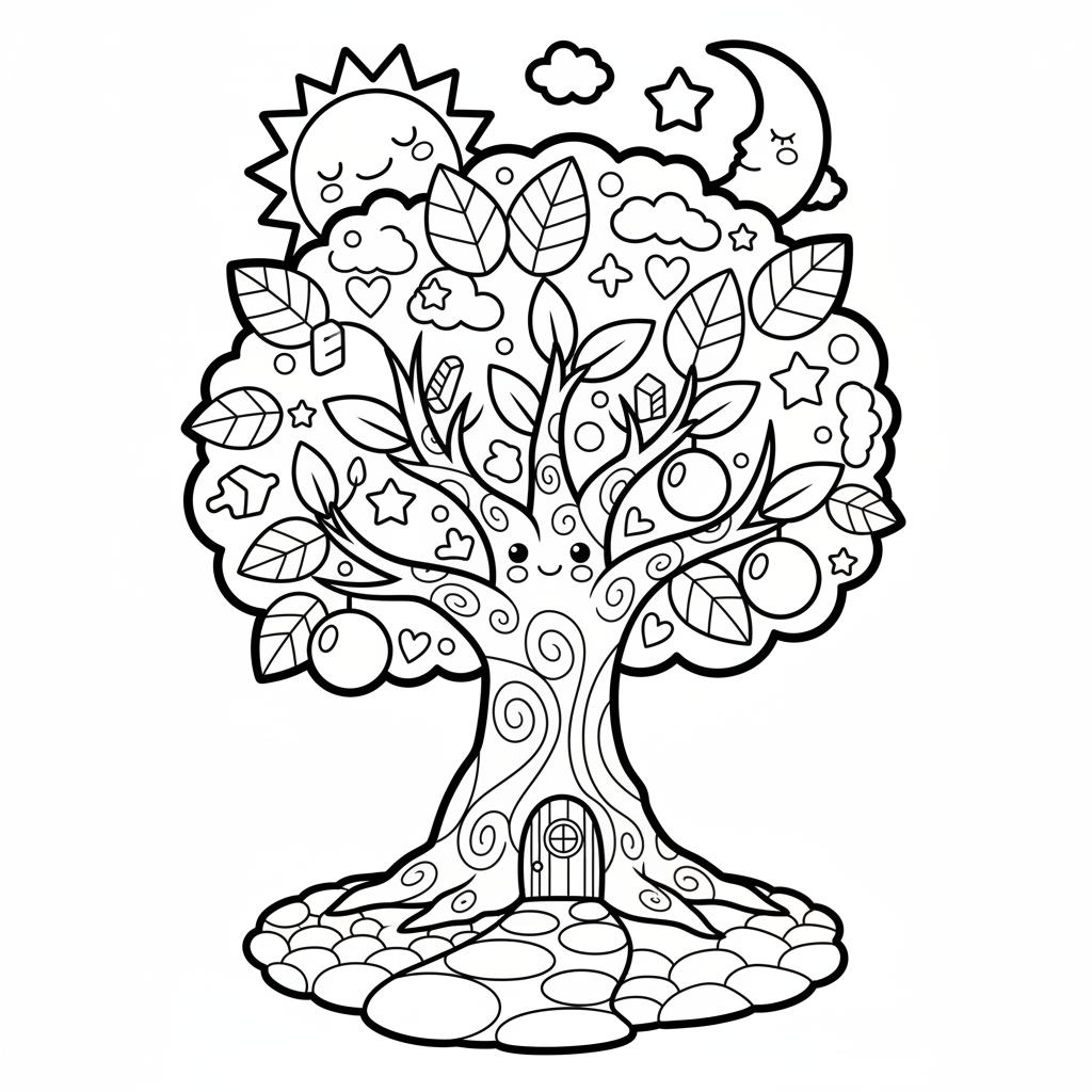 Tree coloring page for experts - Standard style