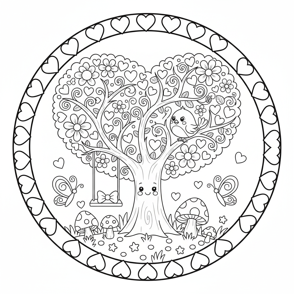 Tree coloring page for girls - Standard style