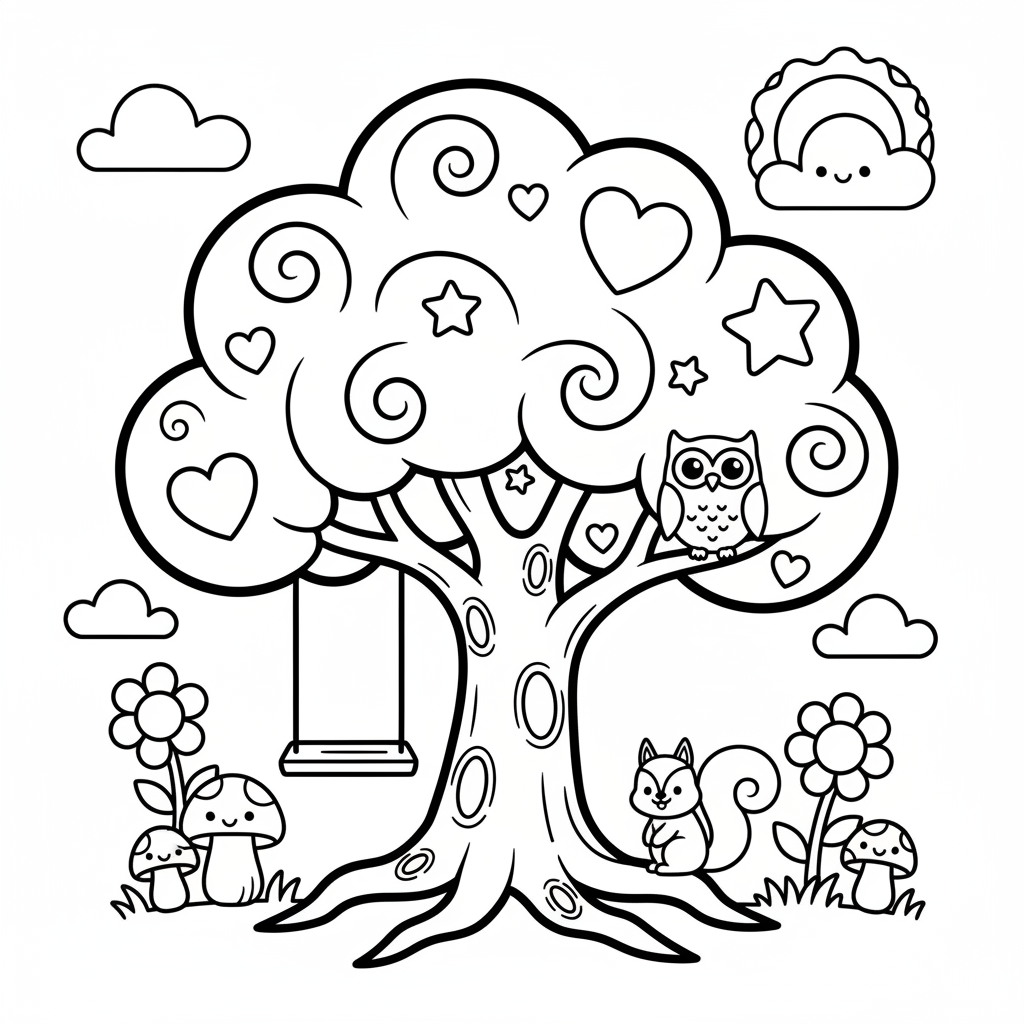 Tree coloring page for intermediates - Standard style