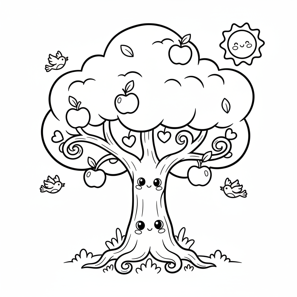 Tree coloring page for kids - Standard style