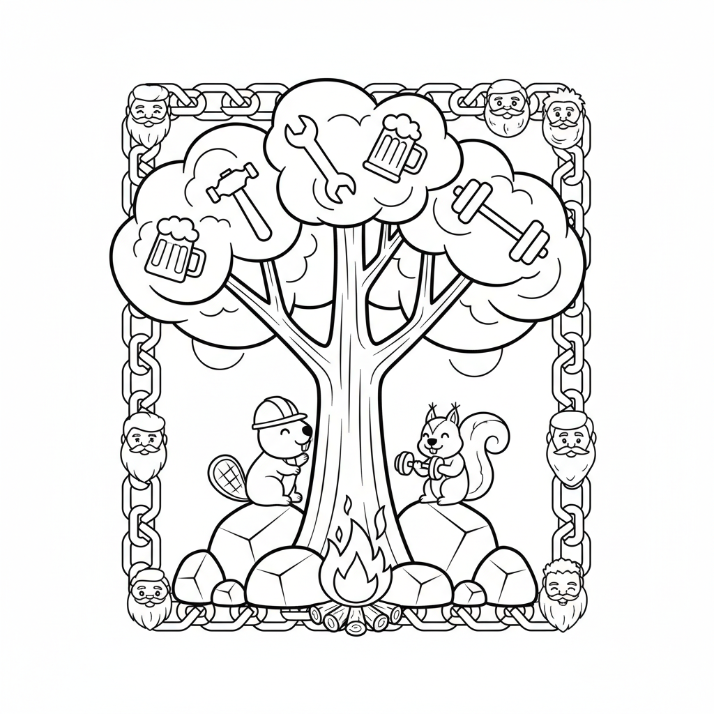 Tree coloring page for men - Standard style
