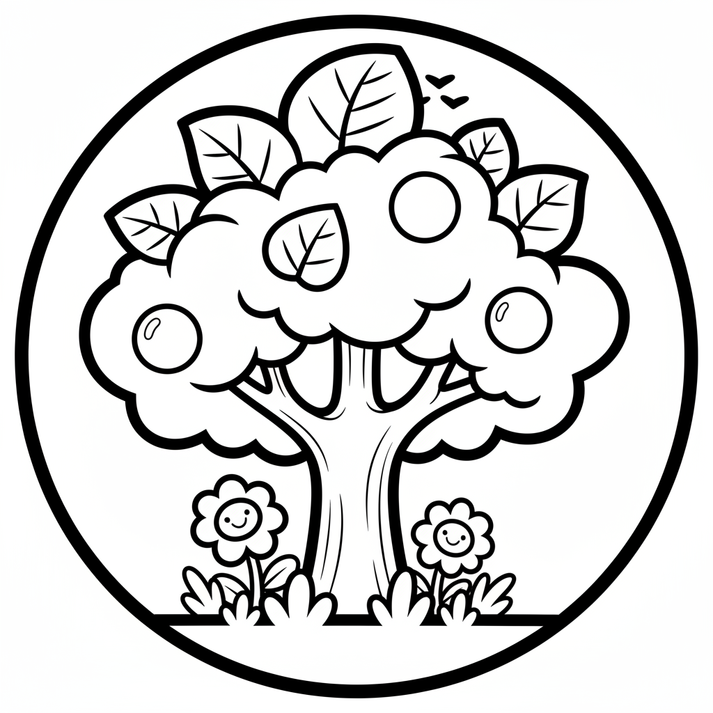 Tree coloring page for seniors - Standard style