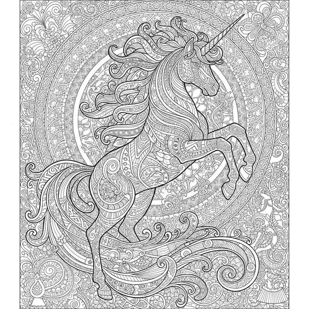 Unicorn Coloring Page for Experts