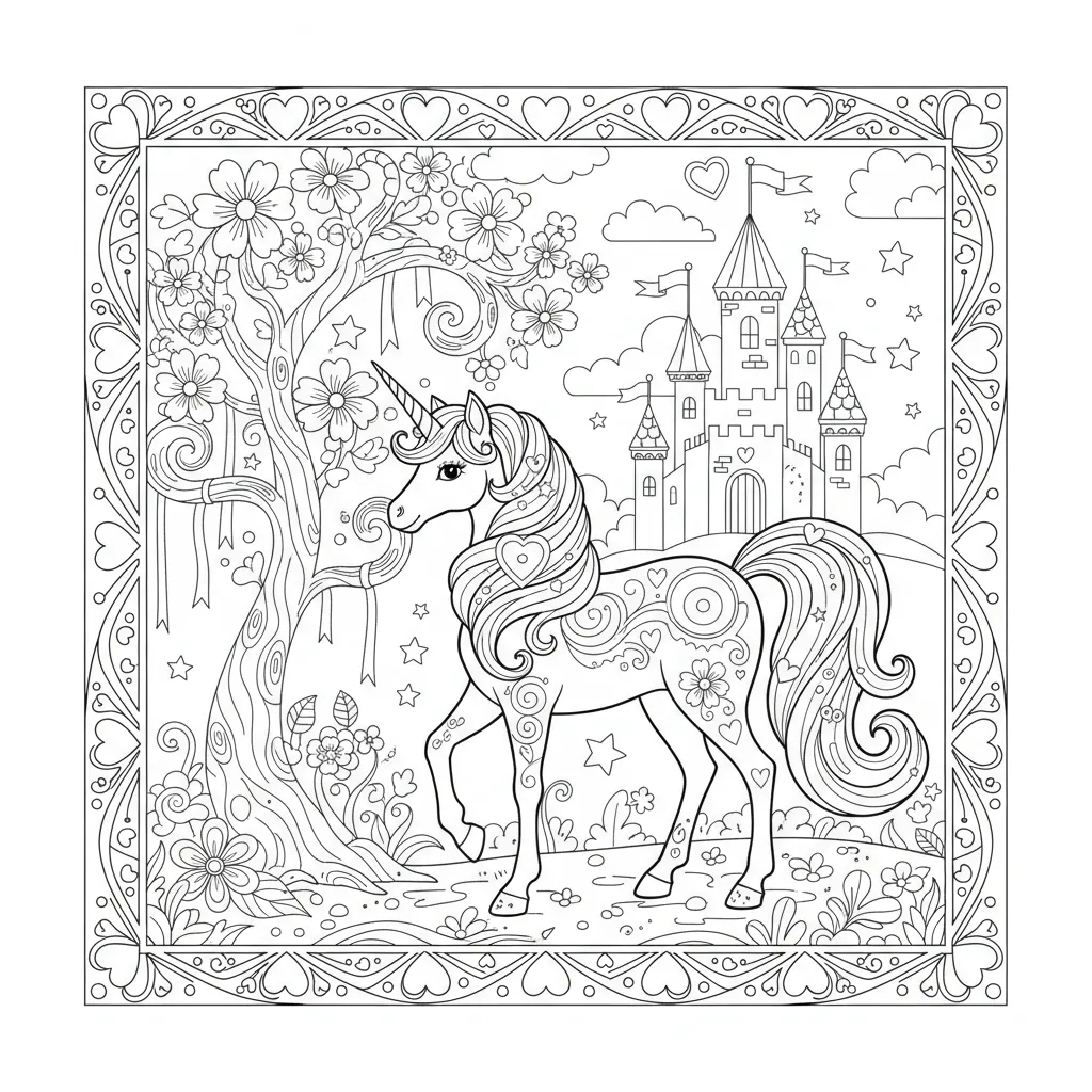Página de Colorir de Unicórnio para Meninas