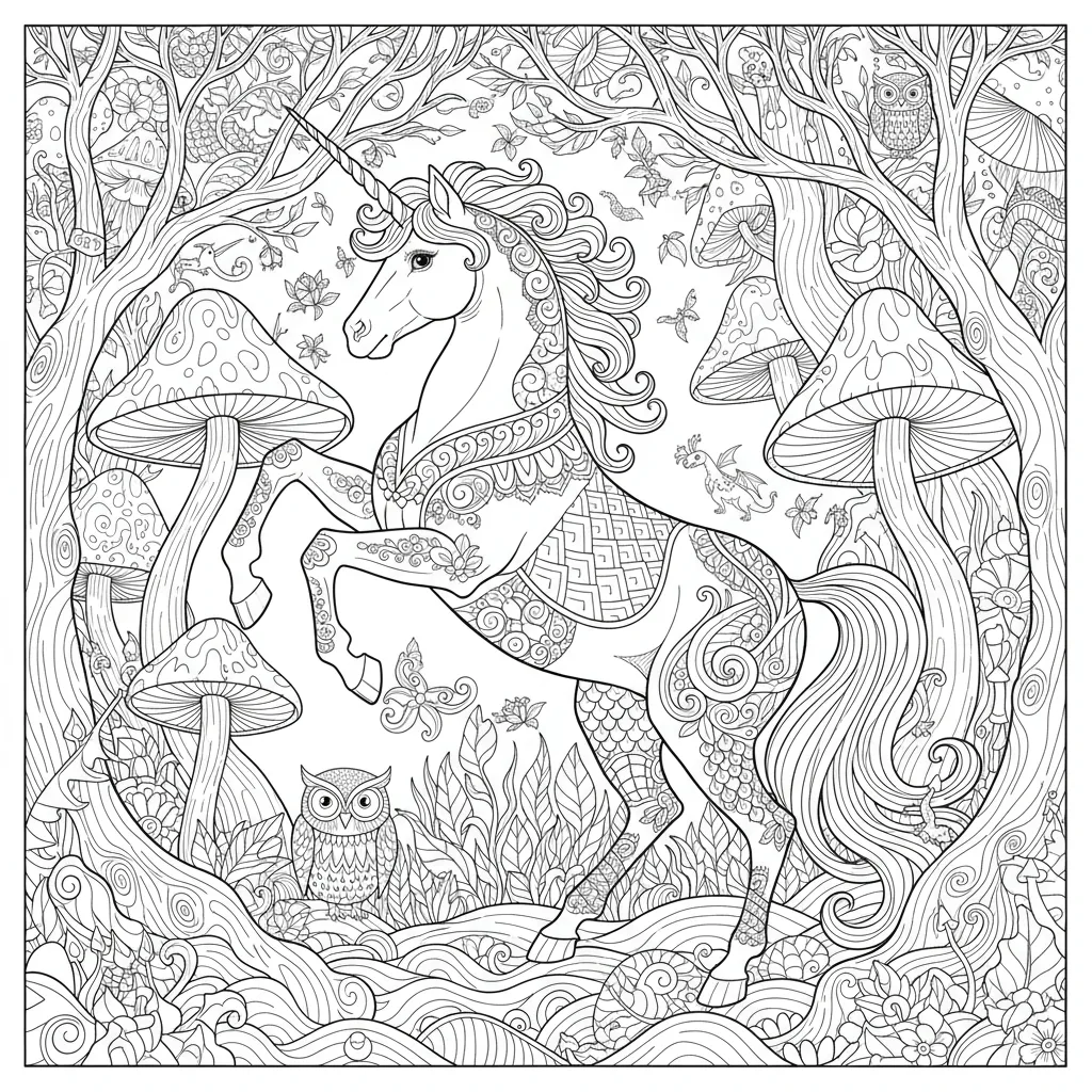 Unicorn Coloring Page for Intermediates