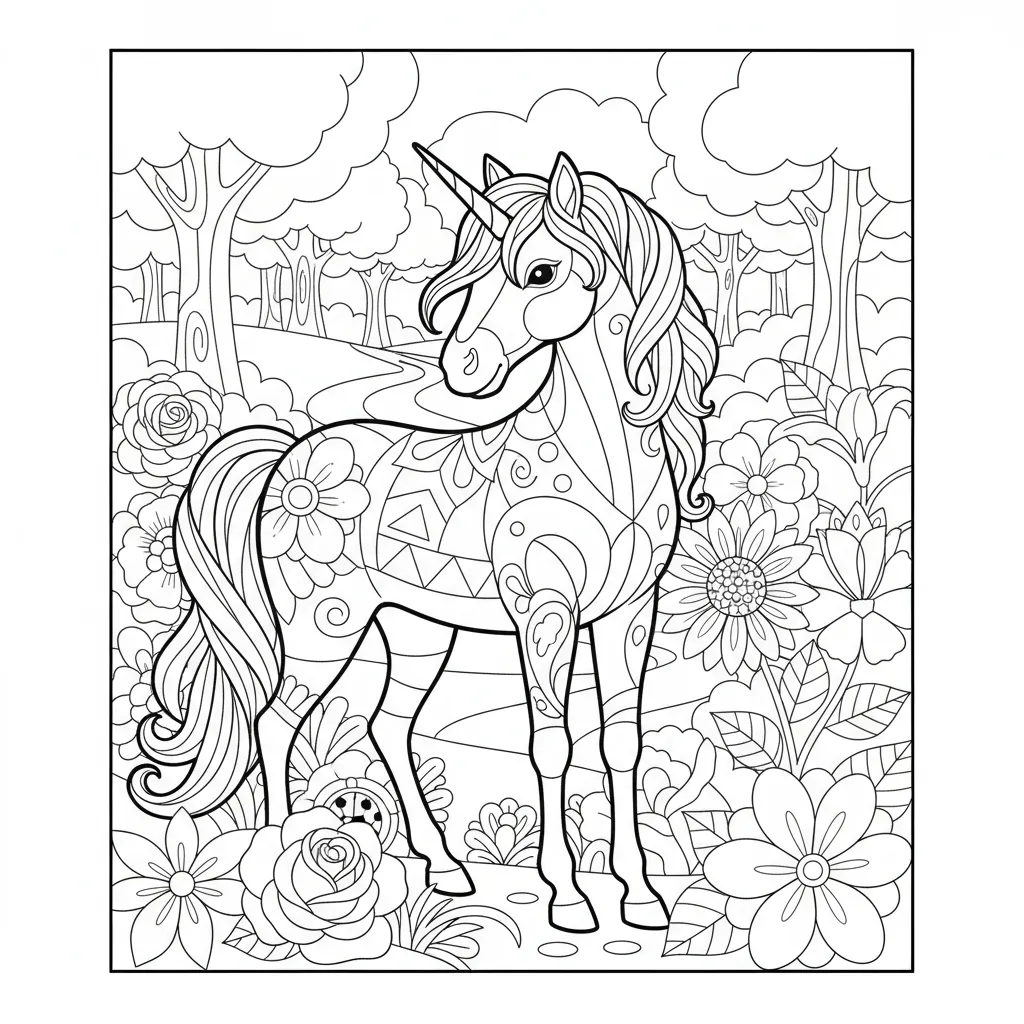 Coloriage Licorne pour Seniors