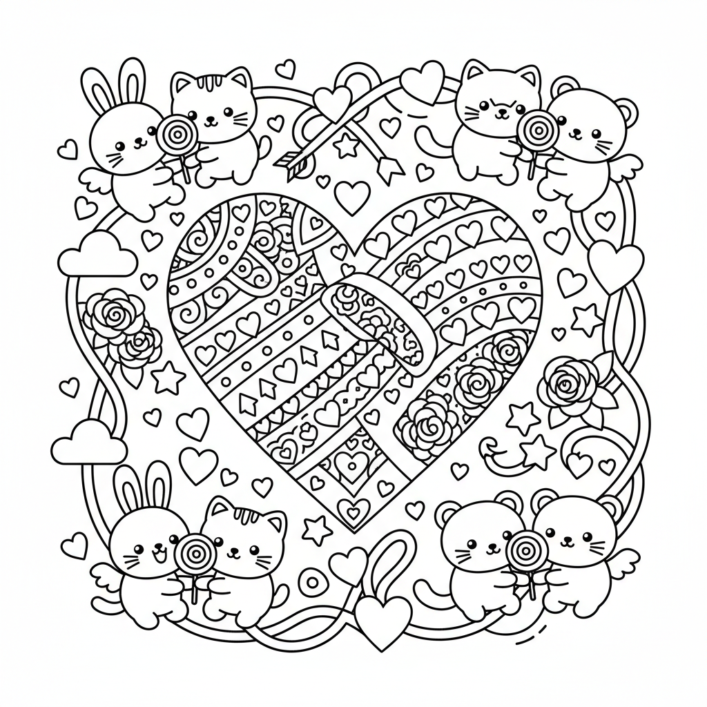 Valentine's Day coloring page for adults - Standard style