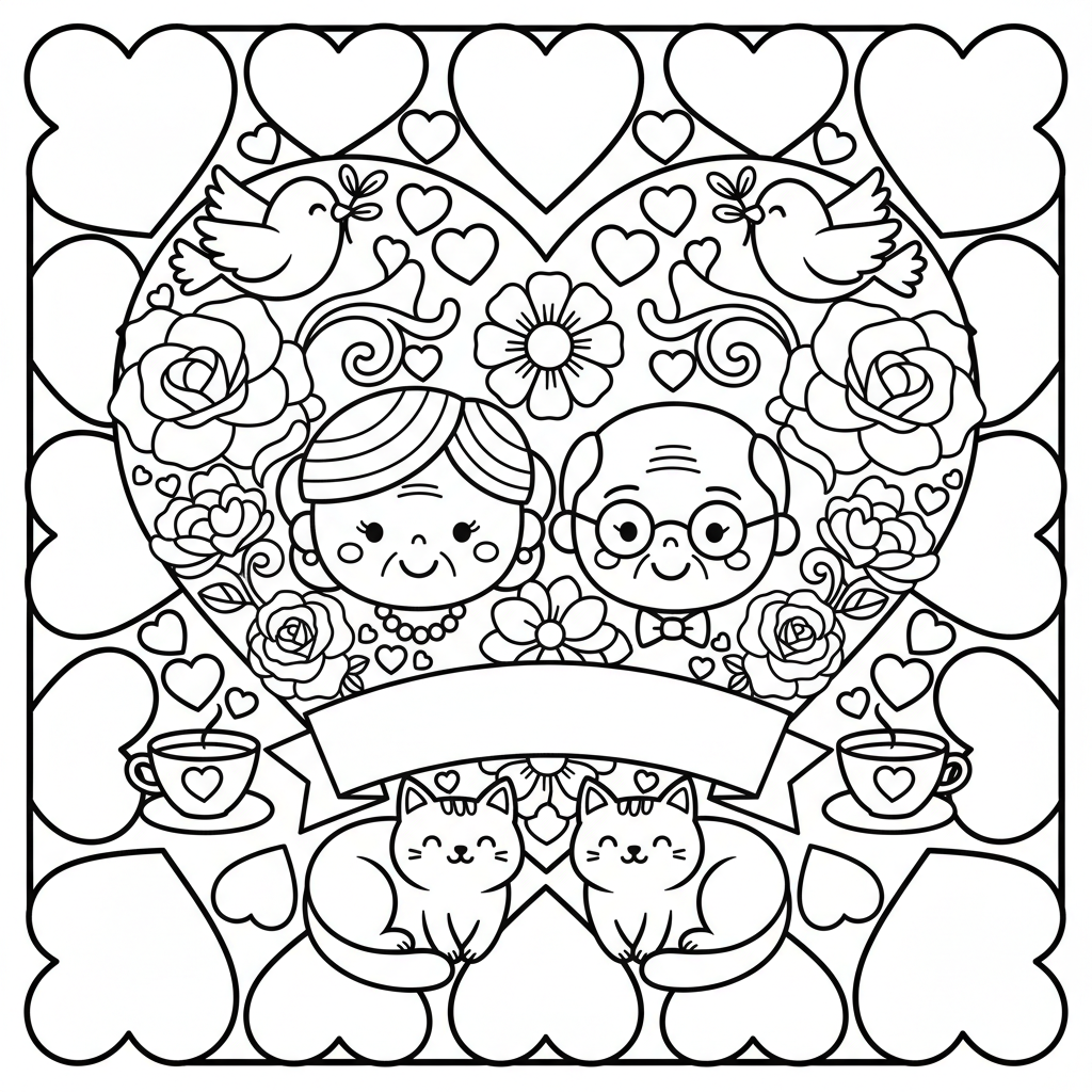 Valentine's Day coloring page for seniors - Standard style