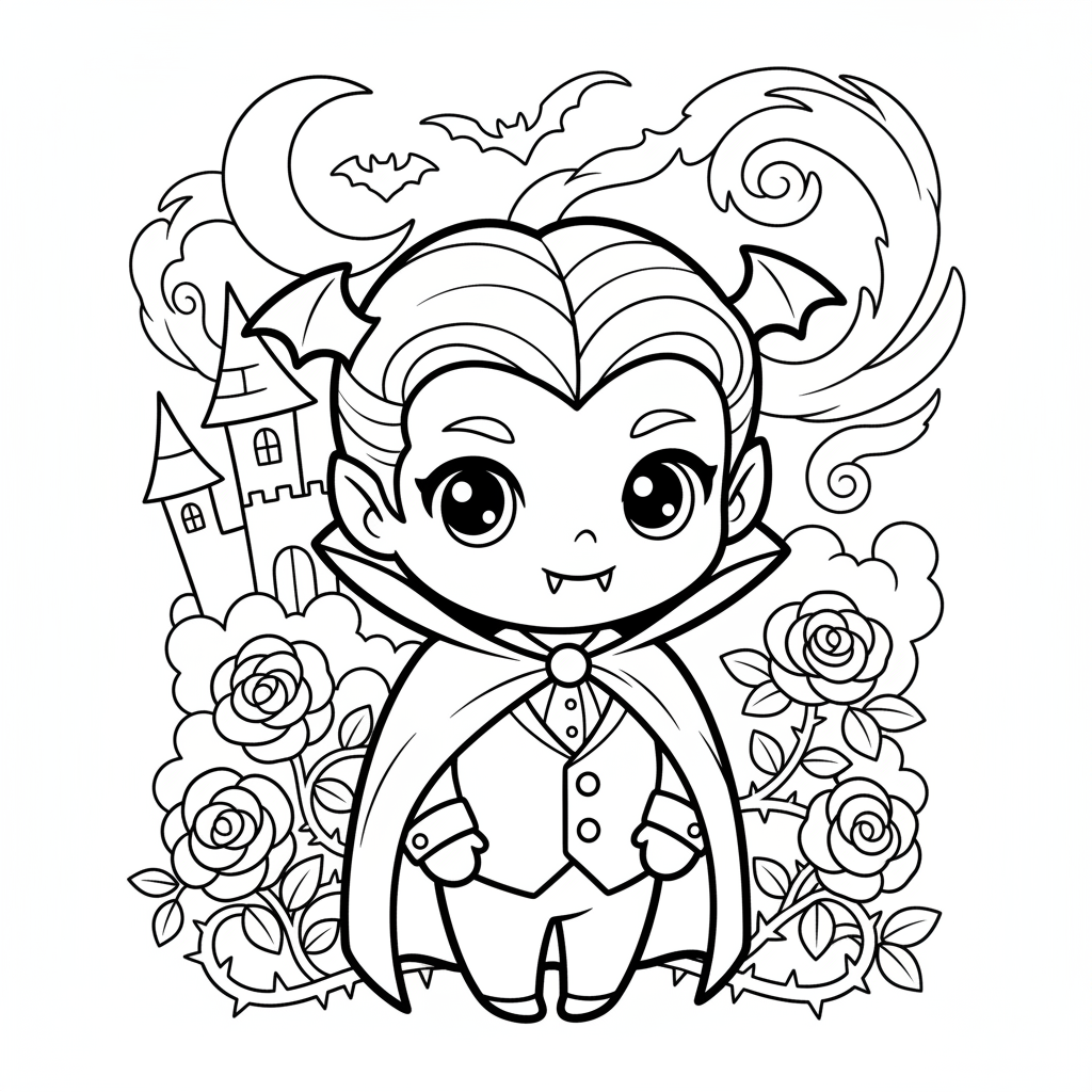 Free printable Vampire coloring page for Intermédiaires. High-quality black and white coloring sheet designed for Intermédiaires. Perfect for creativity and fun.