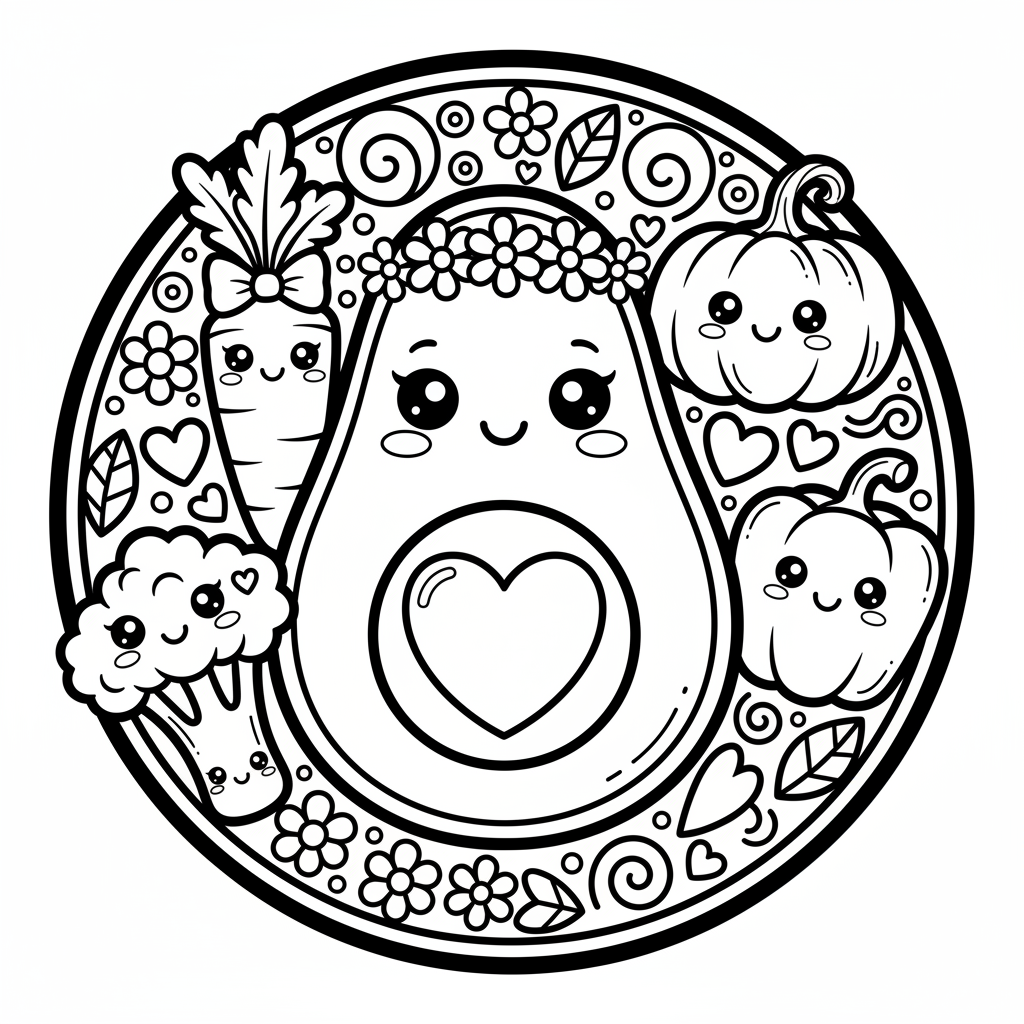 Free printable Vegetable coloring page for Women. High-quality black and white coloring sheet designed for Women. Perfect for creativity and fun.
