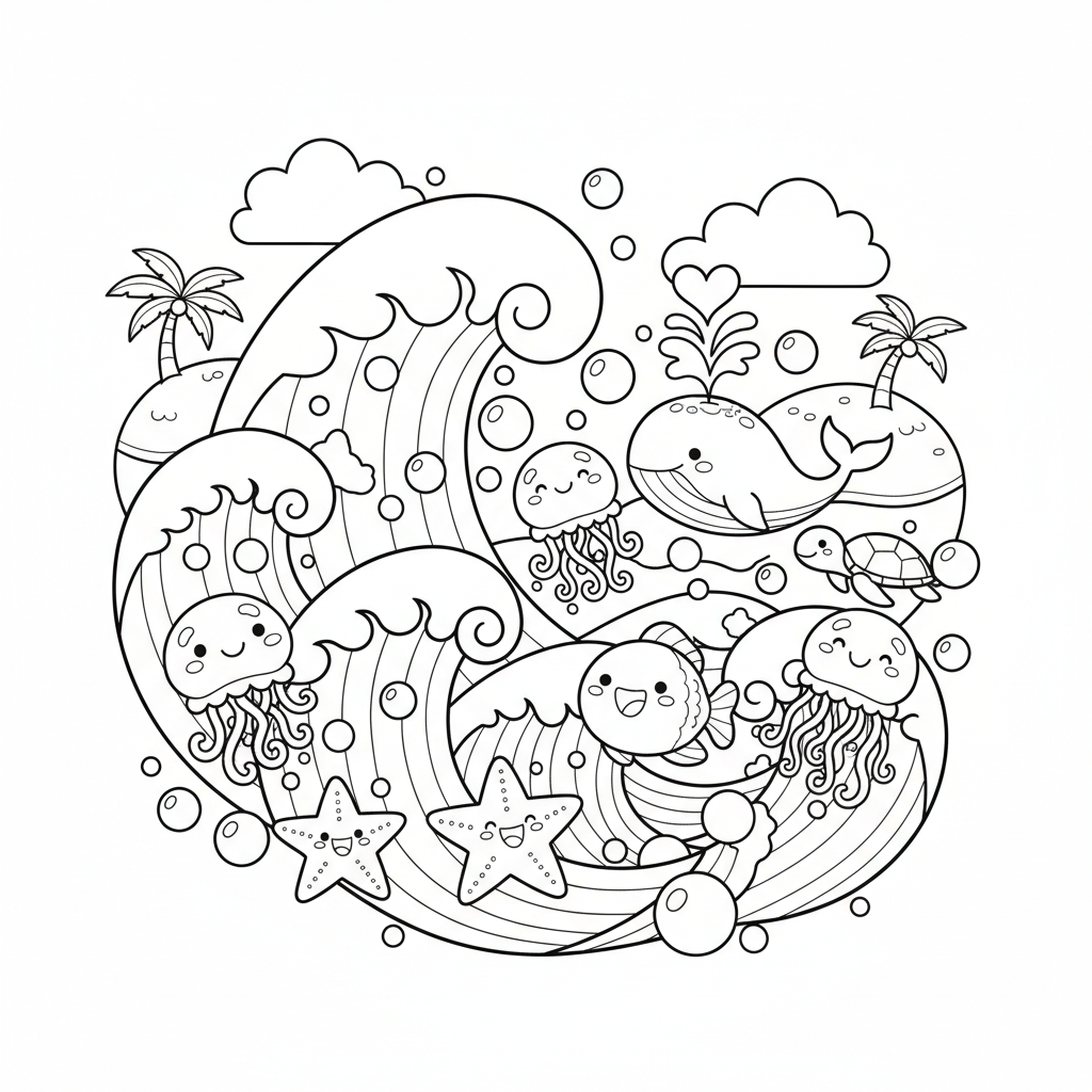 Water coloring page for intermediates - Standard style